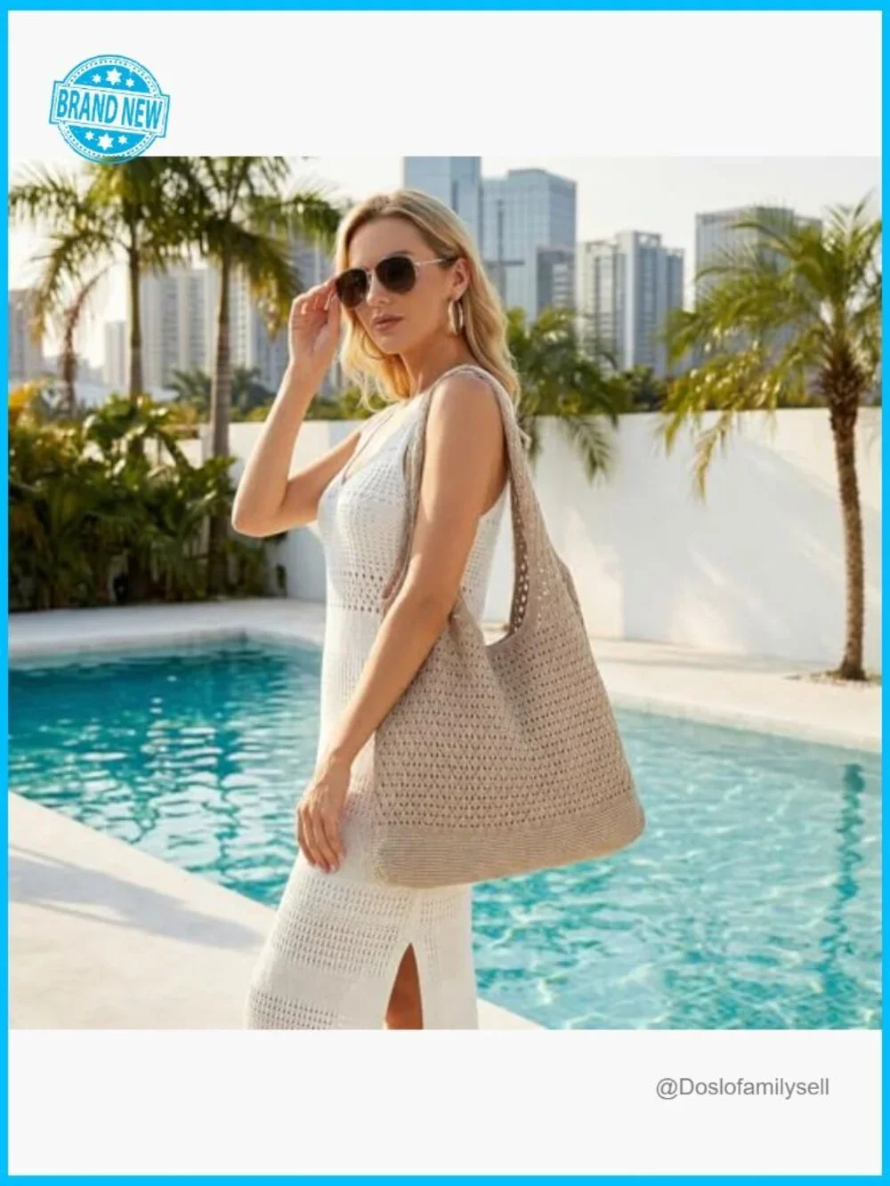 Crochet Boho Tote Bag Large Knit Beach Vacation Casual Shoulder Handbag